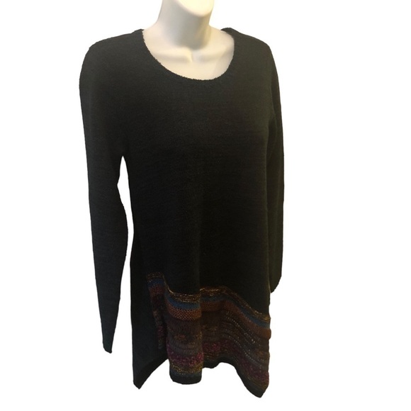 Soft Surroundings Raku Green Asymmetrical Woven Striped Hem Tunic Sweater XS - Picture 2 of 8